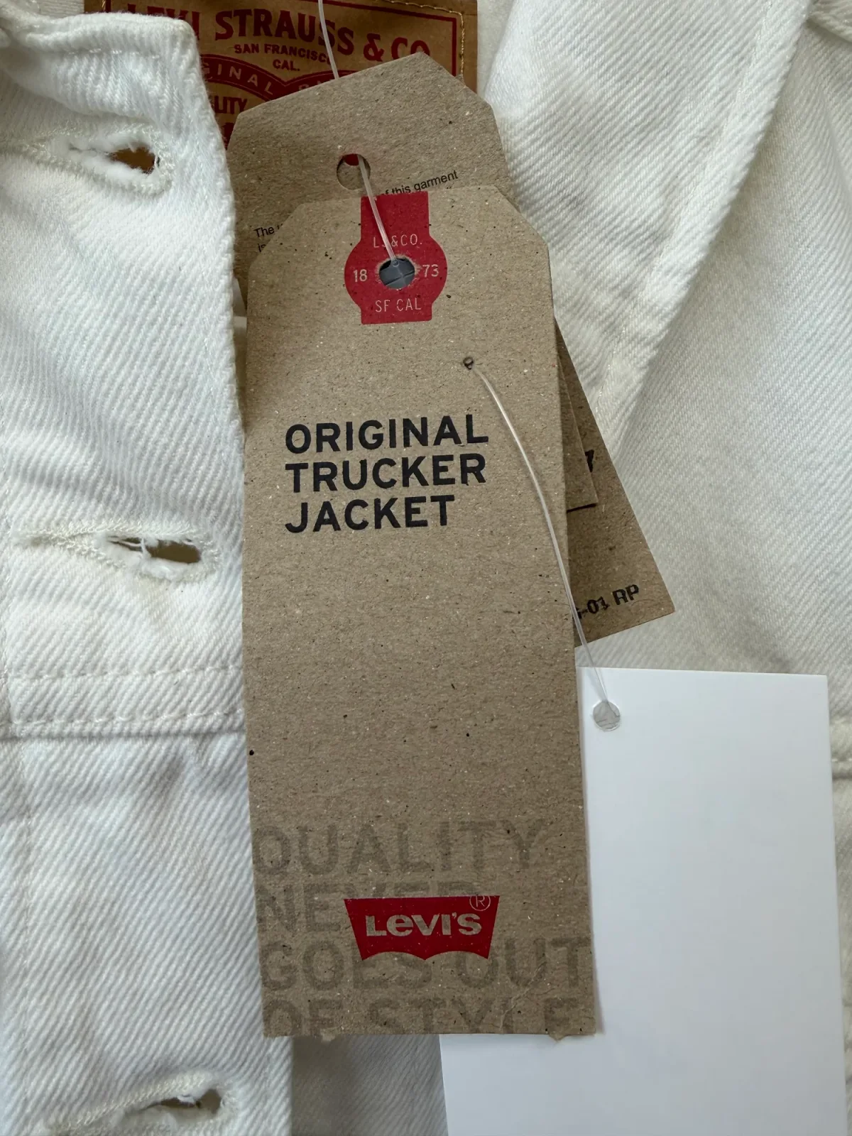 NWT Levi's Original White Denim Trucker Jacket - Size Small photo 4