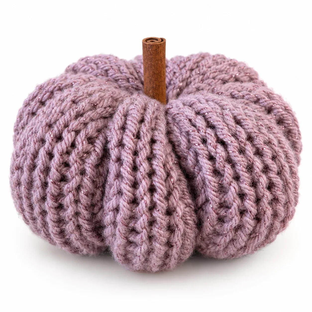 Small Handmade Knit Pumpkin – Sparkly Dusty Lavender Fall Decor