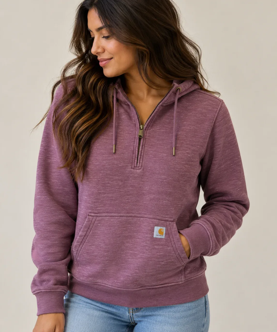 Carhartt Clarksburg Relaxed Fit Quarter Zip Hoodie Plum Purple Heather Fleece Sweatshirt - Women's Size M
