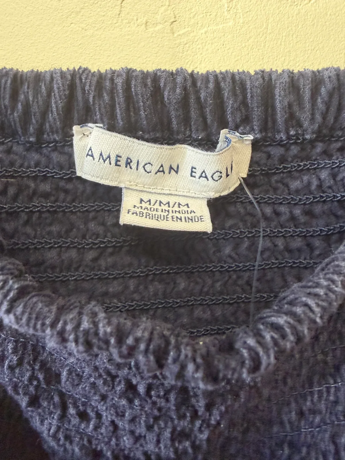 American Eagle Women's Smocked Square Neck Puff Sleeve Crop Top Navy Blue Size M photo 4