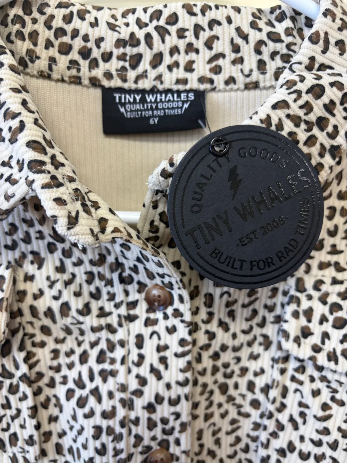 Tiny Whales Kids NWT Wild One Leopard Corduroy Button-Down Shacket - Cream/Brown, Size 6Y photo 4