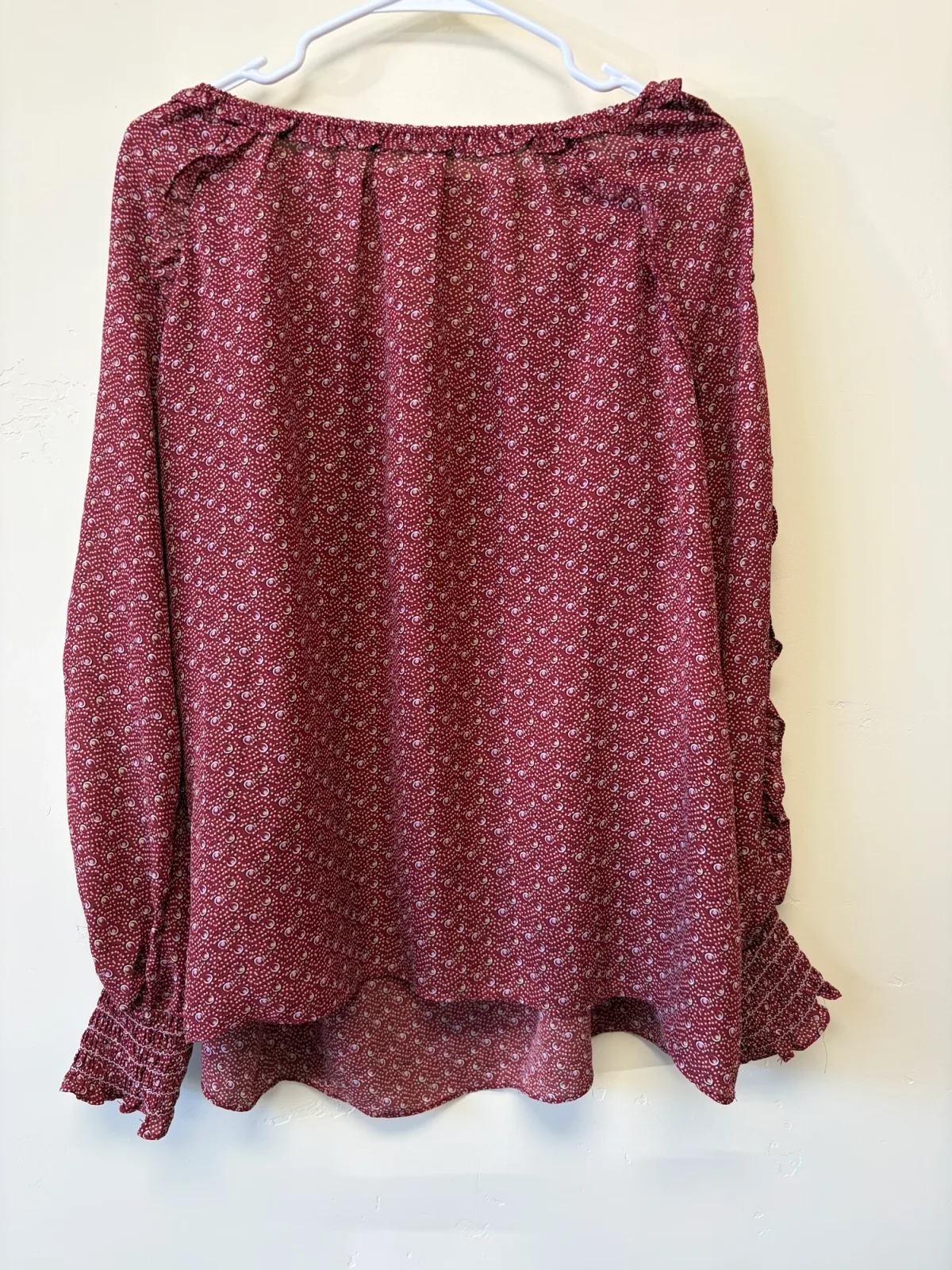 Max Studio Women's Ruffle Accent Long Sleeve Blouse Brick Red Geometric Print NWT Size XL photo 3