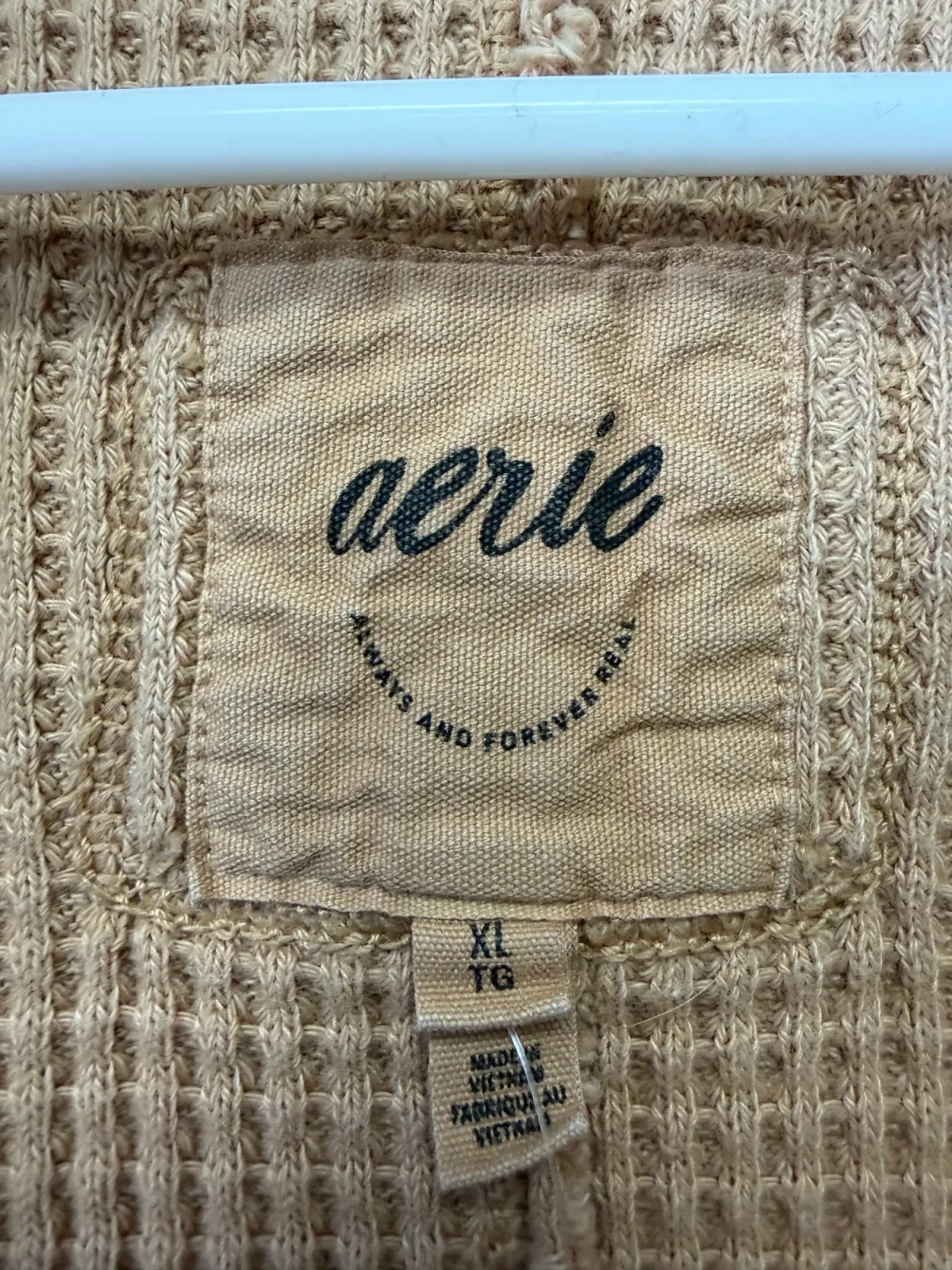 Aerie Women’s LumberJane Oversized Waffle Knit Polo Henley Sweatshirt - Mauve Taupe, Size XL photo 4