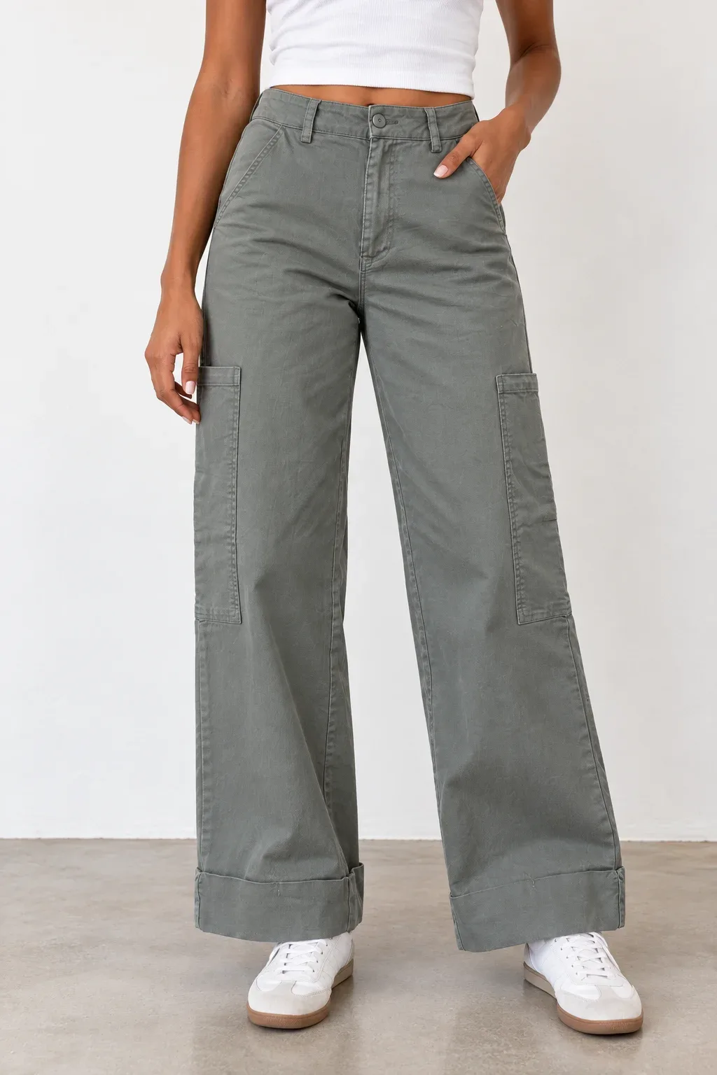 böhme Sage Green High-Rise Wide-Leg Cropped Cargo Utility Pants - Size S