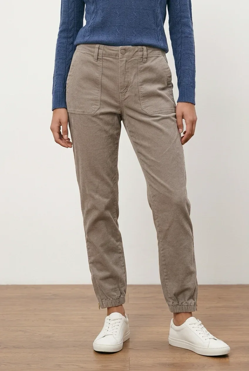 Listicle Women's Taupe Cotton Stretch Cargo Utility Joggers with Zipper Ankle Cuffs — Size Large