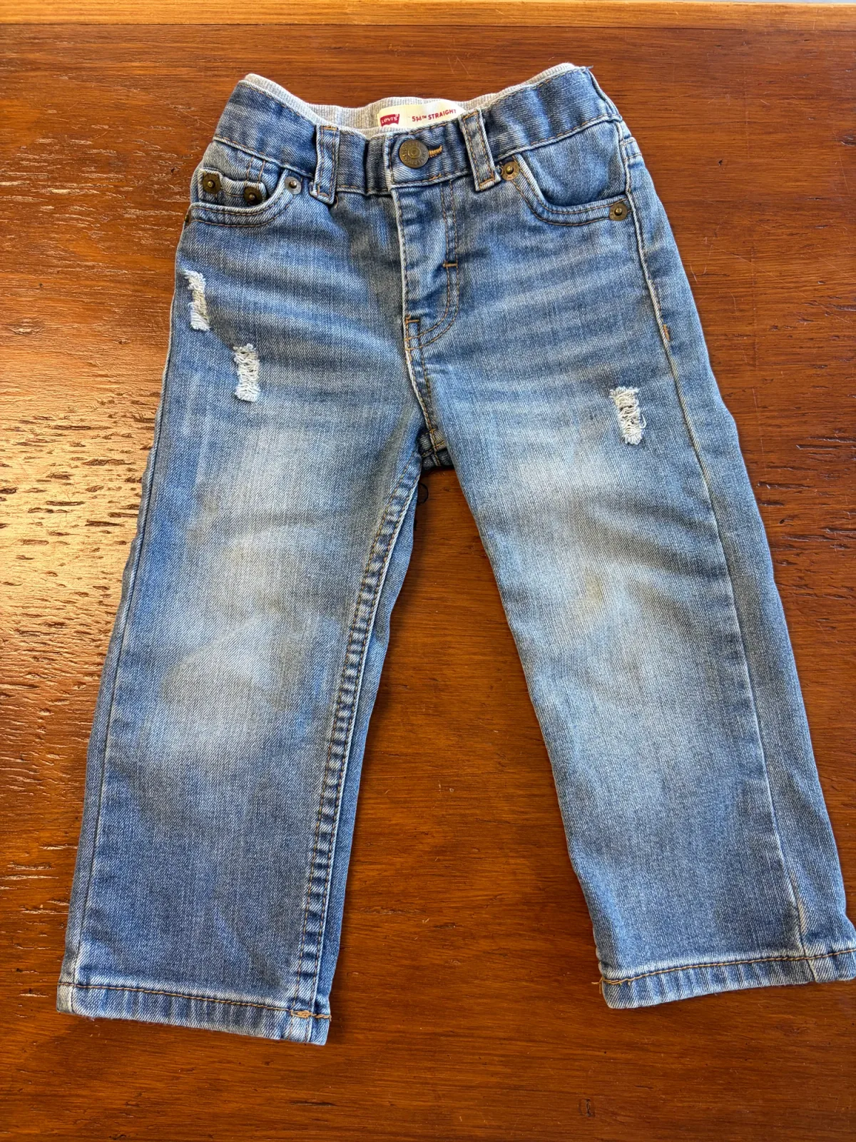 Levi’s Toddler Boys 514 Straight Distressed Knit Waist Jeans - Medium Wash, Size 18M photo 2