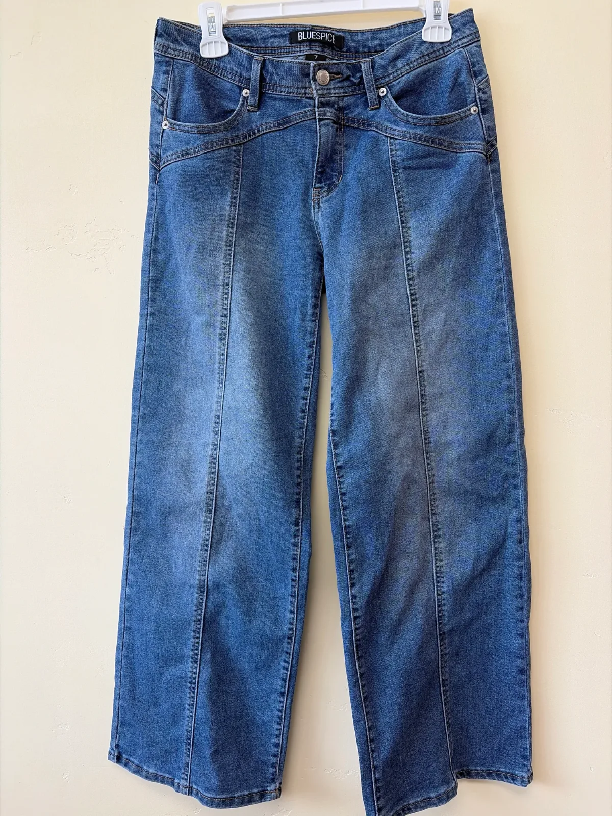 Blue Spice Wide Leg Jeans Medium Wash Front Seam Detail Denim photo 2