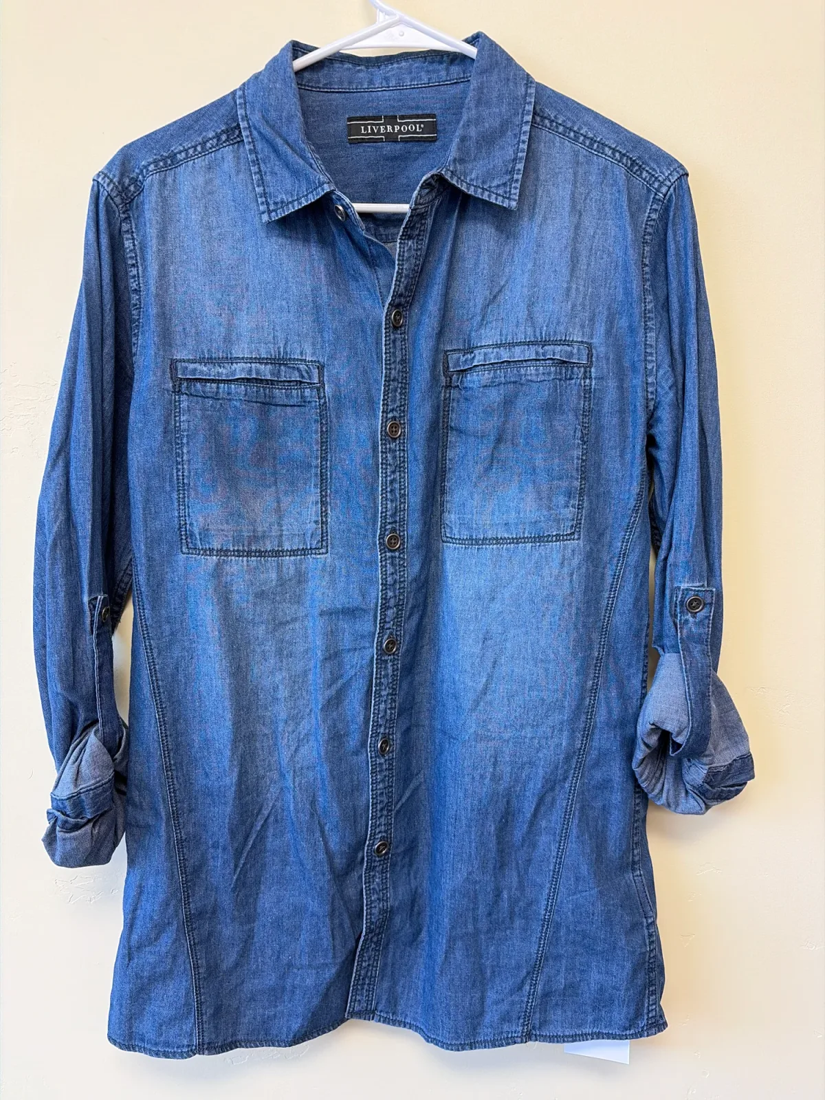 Liverpool Los Angeles Men's Chambray Denim Welt Pocket Shirt — Size Small photo 2
