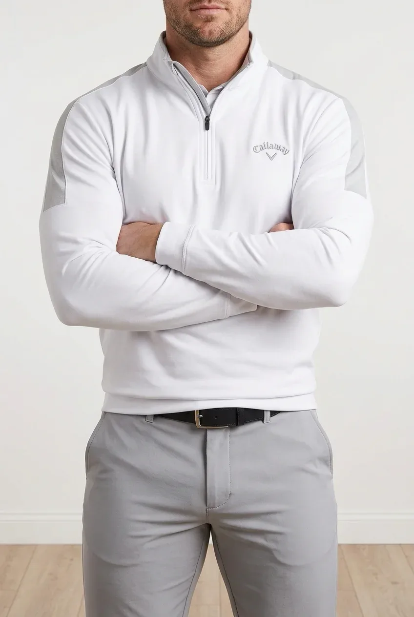 Callaway Men's 1/4 Zip Golf Pullover Sweatshirt White Grey Accents Size XL
