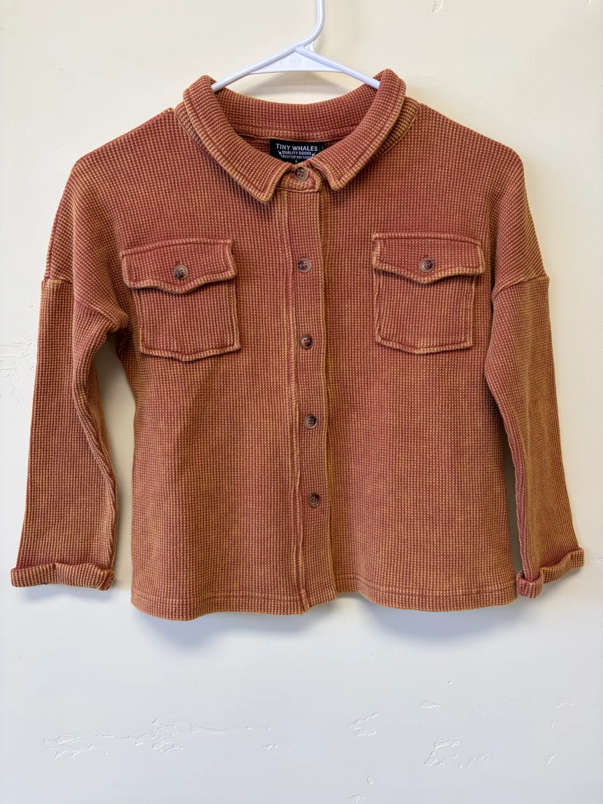 Tiny Whales Kids NWT Moon Child Waffle Thermal Utility Shirt Jacket - Clay/Rust Orange, Size 6Y photo 2