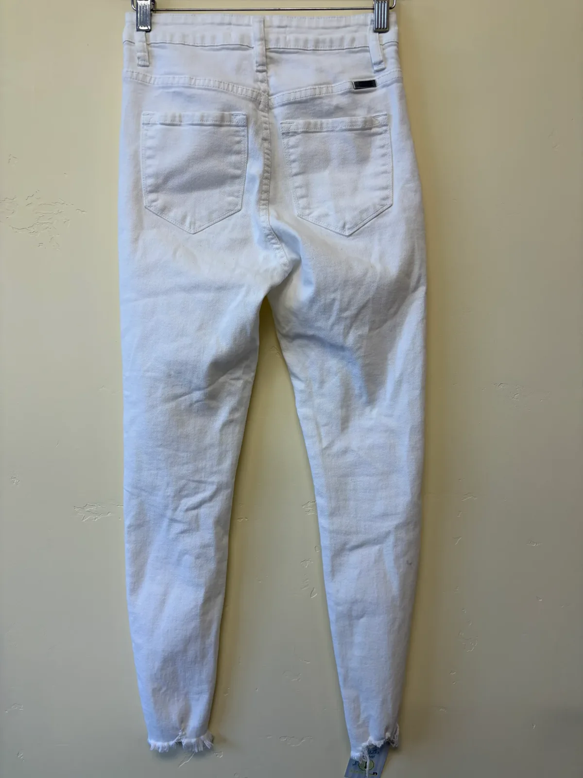 KanCan Women's High Rise Exposed Button Fly Skinny Jeans White Raw Hem Size 24 photo 3