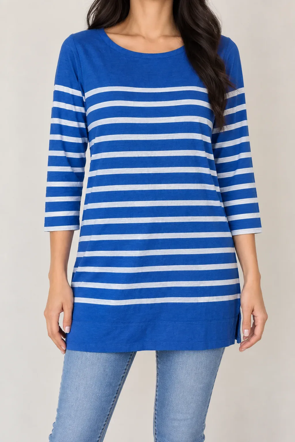 J.Crew Blue White Striped Boatneck Side Zipper Long Sleeve Tunic Top Size S