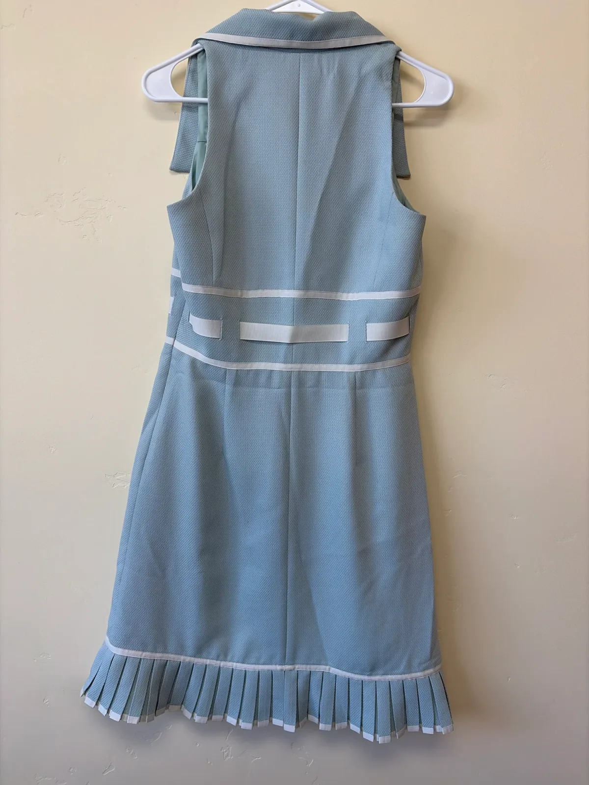 London Times Vintage Style Mint Green Textured Pleated Hem Bow Sheath Dress Size 8 photo 3