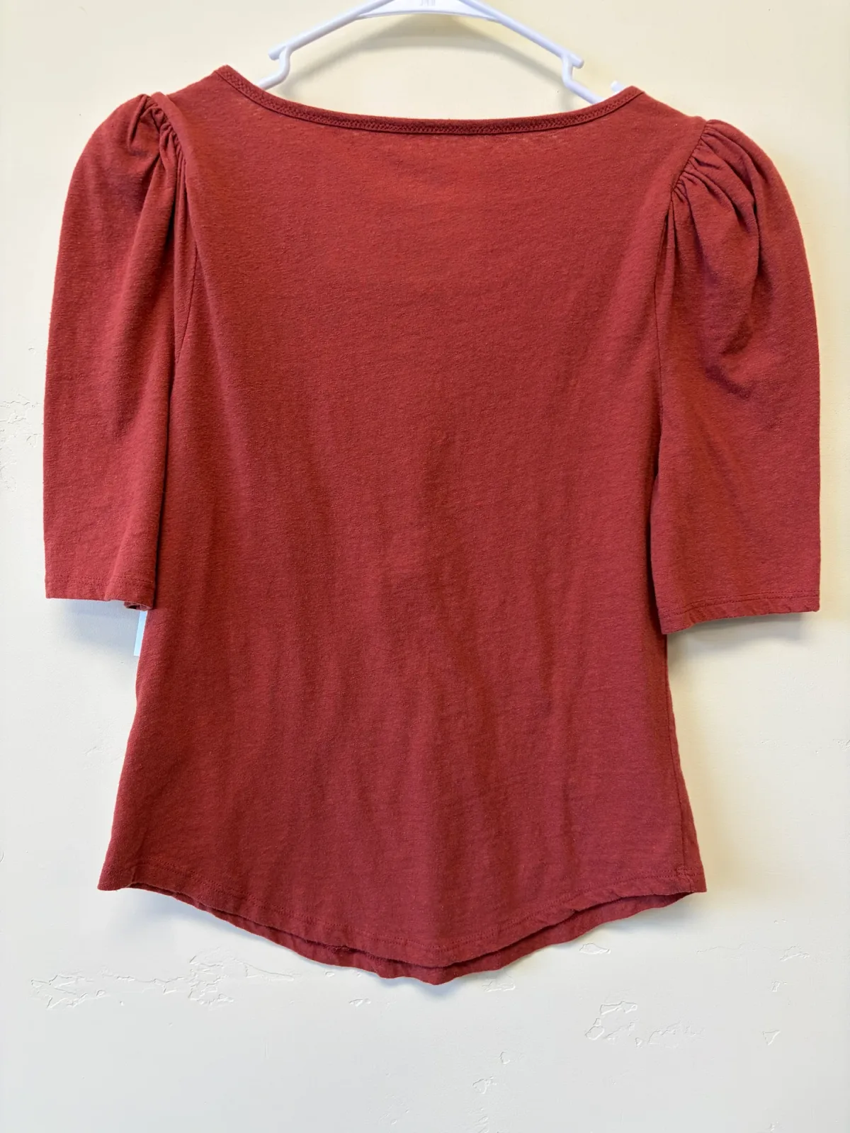 By Anthropologie Women's Puff Sleeve Henley Top Terracotta Rust Orange Size S photo 3
