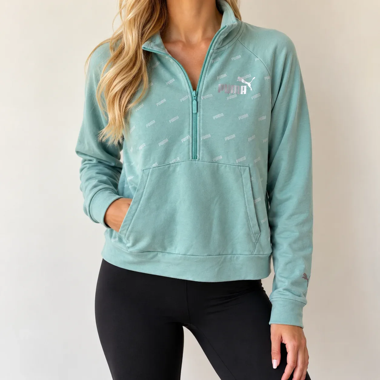Puma Half-zip Logo Sweatshirt Light Green