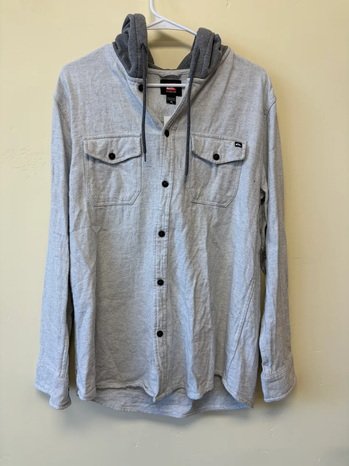 Quiksilver Men's Hooded Flannel Button Up Shirt Jacket Gray Charcoal Size M photo 2