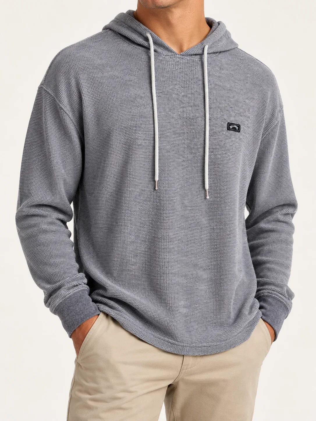 Billabong Men’s Keystone Waffle Knit Pullover Hoodie - Heather Gray/White, Size Small