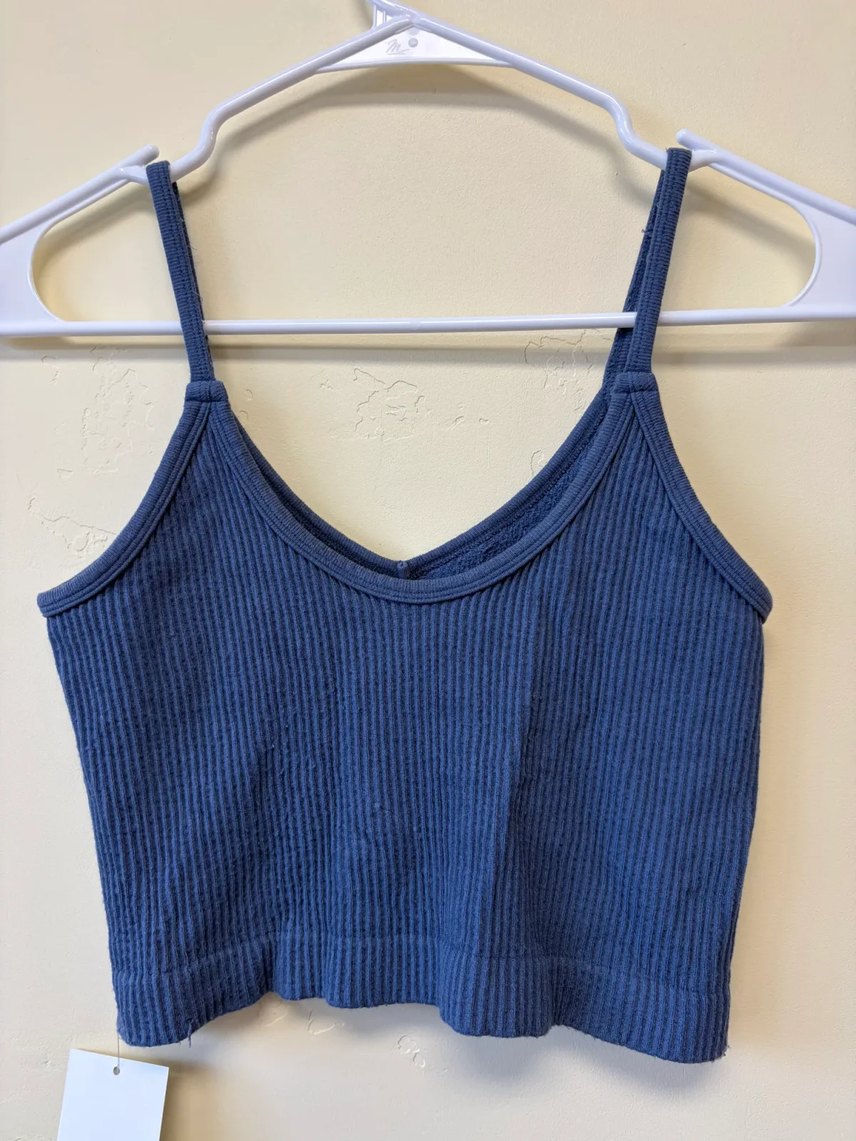 By Together Women's Ribbed Seamless Crop Cami Top Slate Blue V-Neck Size S/M photo 3