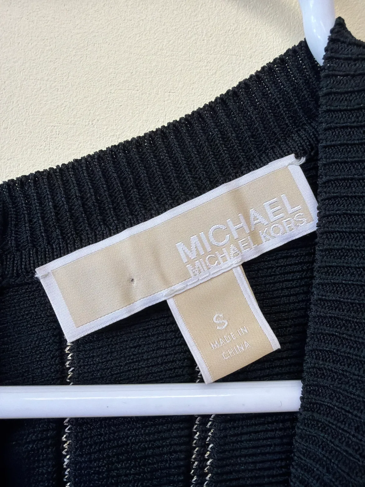 MICHAEL Michael Kors Black Gold Metallic Stripe Bell Sleeve Knit Flare Dress S photo 4