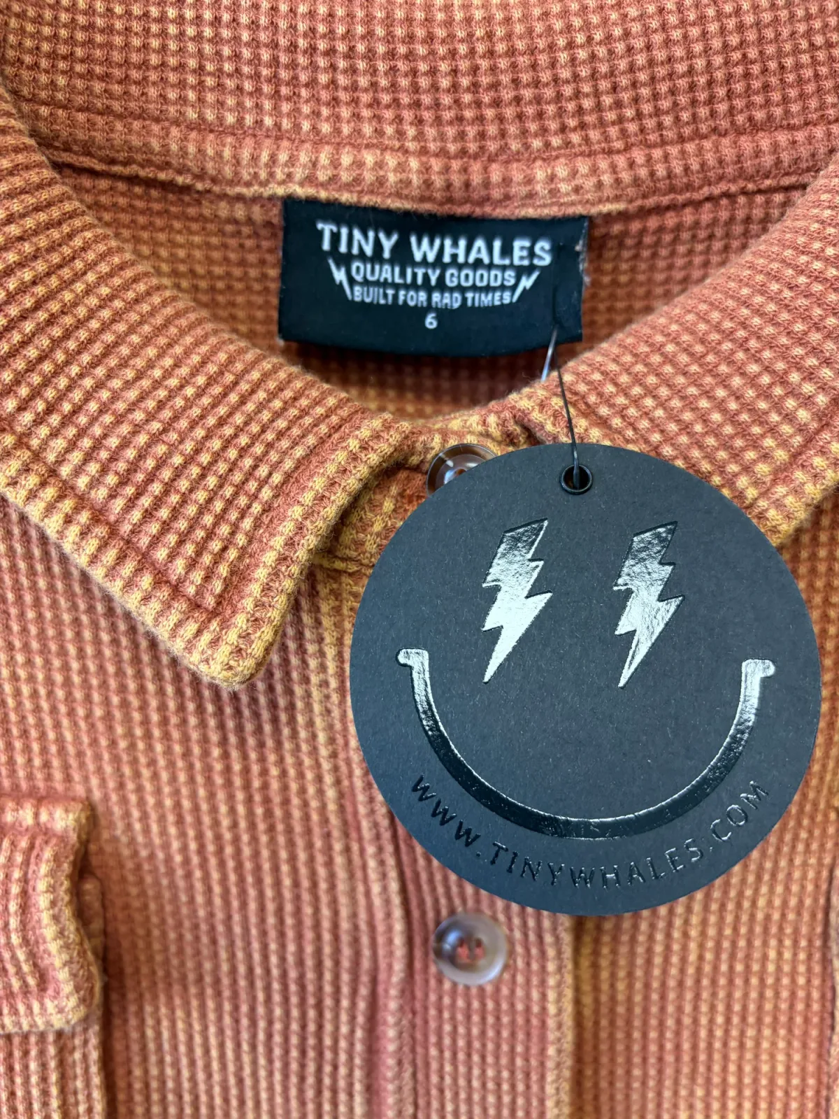 Tiny Whales Kids NWT Moon Child Waffle Thermal Utility Shirt Jacket - Clay/Rust Orange, Size 6Y photo 4