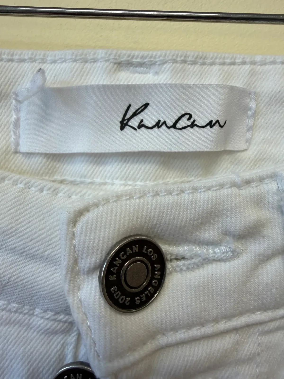 KanCan Women's High Rise Exposed Button Fly Skinny Jeans White Raw Hem Size 24 photo 4