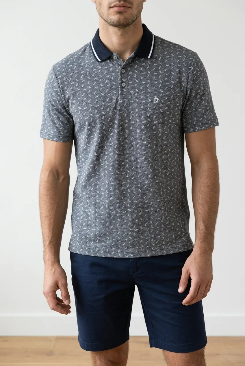 NWT Original Penguin Men's All-Over Geometric Print Polo Shirt - Small