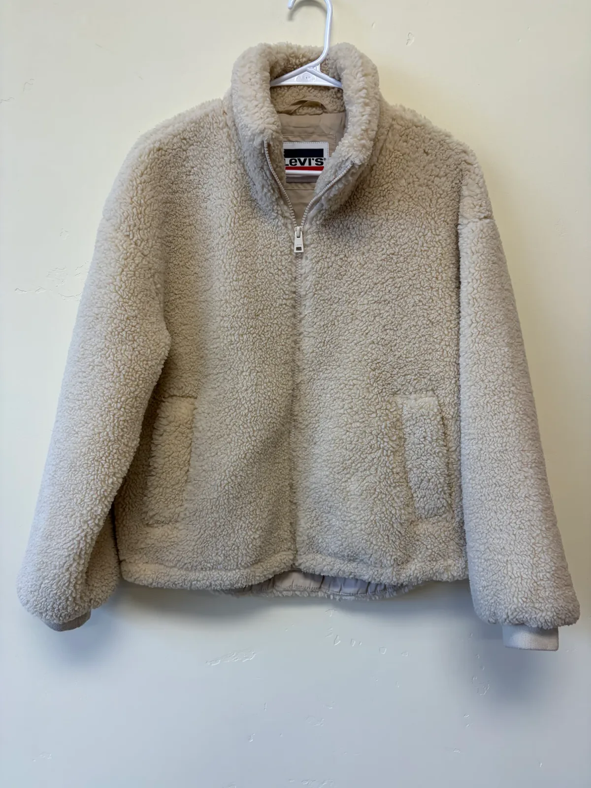Levi's Women's Full Zip Sherpa Teddy Jacket Cream Beige Size XS Warm Cozy photo 2