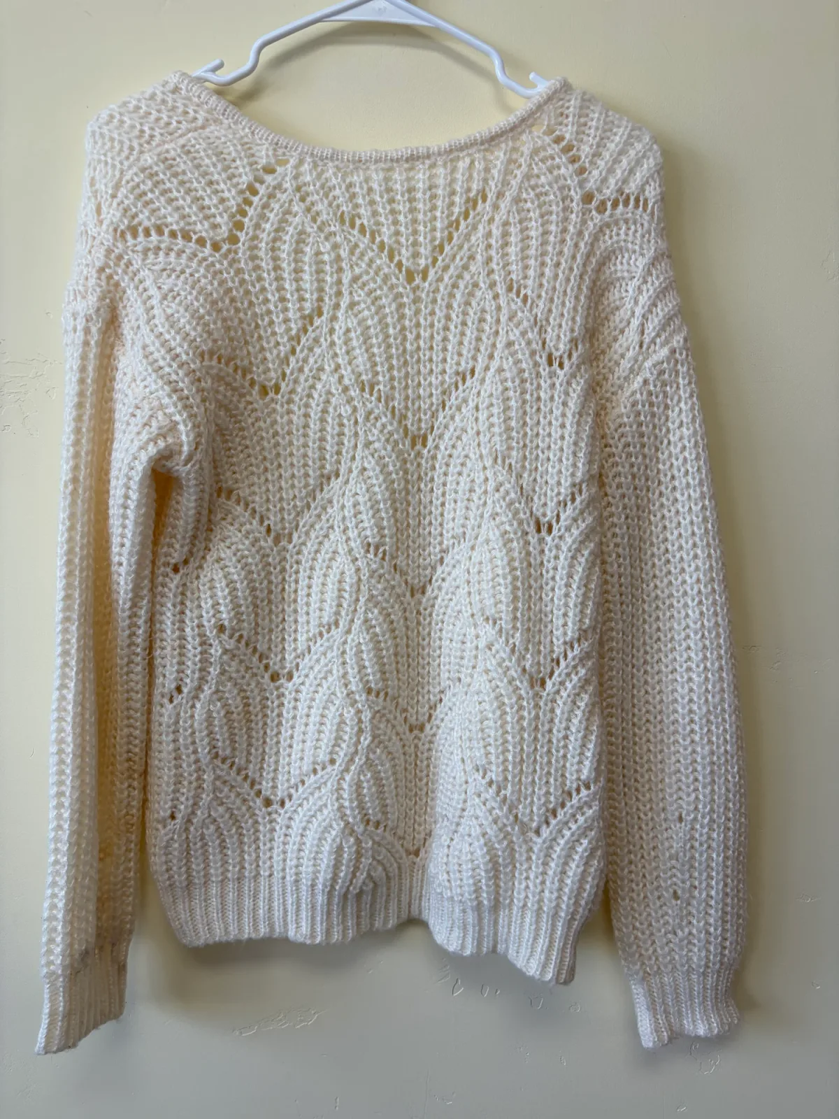 Böhme Women's Cream Off-White Low Scoop Back Open Stitch Cable Knit Sweater Size S photo 2