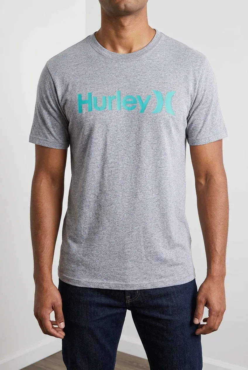 Hurley Men's Heather Grey Graphic Logo Short Sleeve T-Shirt — Size Medium