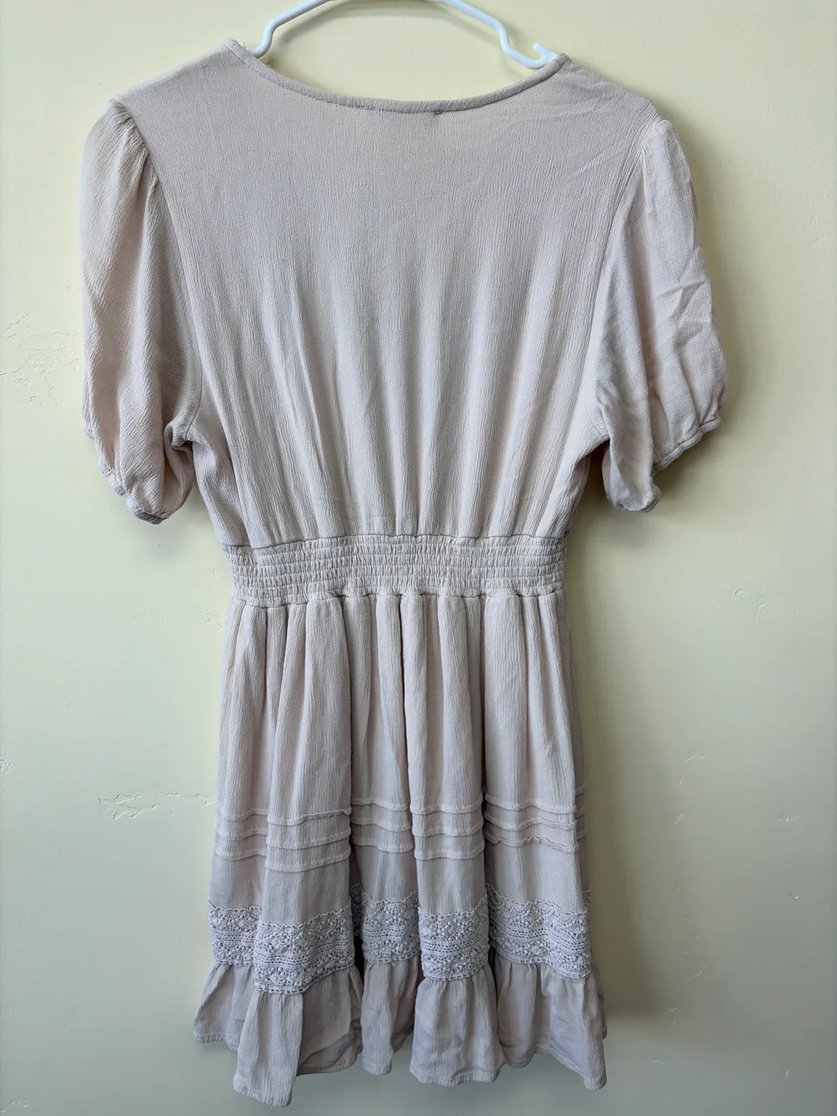 Peach Love Women’s Blush Pink Lace Trim Midi Dress Size Large photo 3