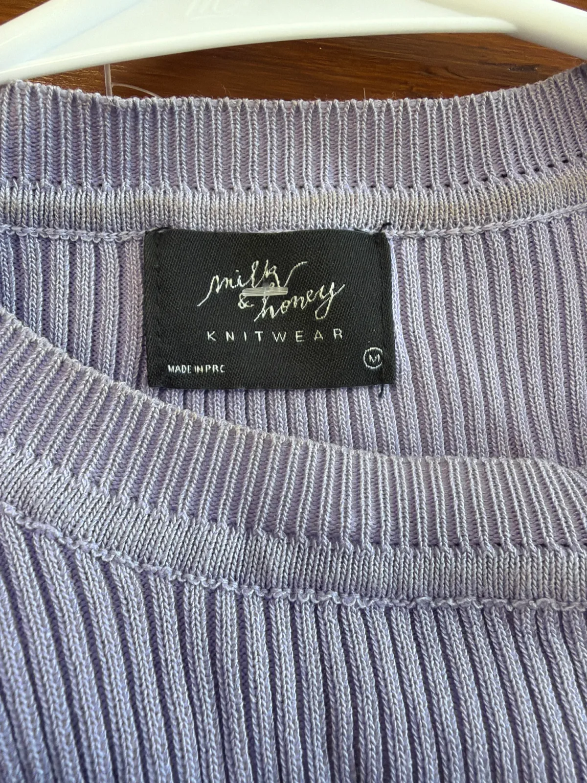 Milky & Honey Lavender Purple Ribbed Puff Sleeve Statement Knit Sweater Size M photo 4