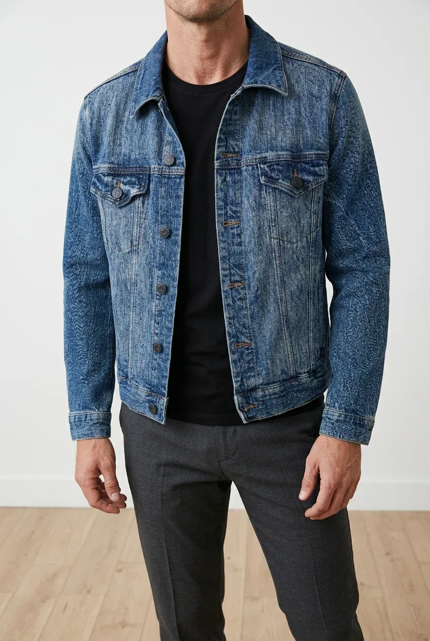 Aeropostale Mens Classic Denim Jacket Medium Wash Blue Button Up Jean Outerwear
