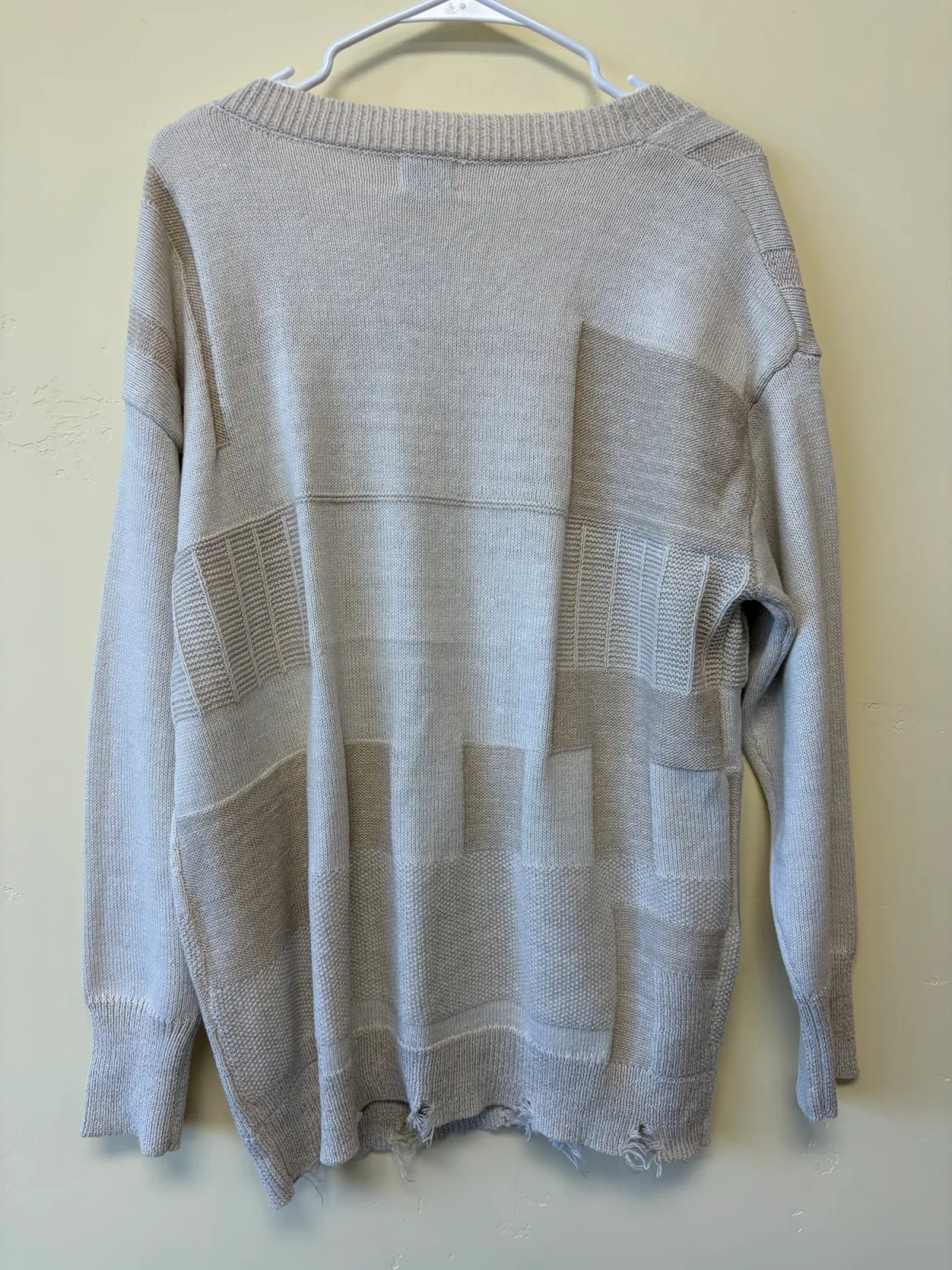 BKE Distressed Patchwork Mixed Knit Button Front Cardigan Sweater Neutral Colorblock - Women's Size M photo 3