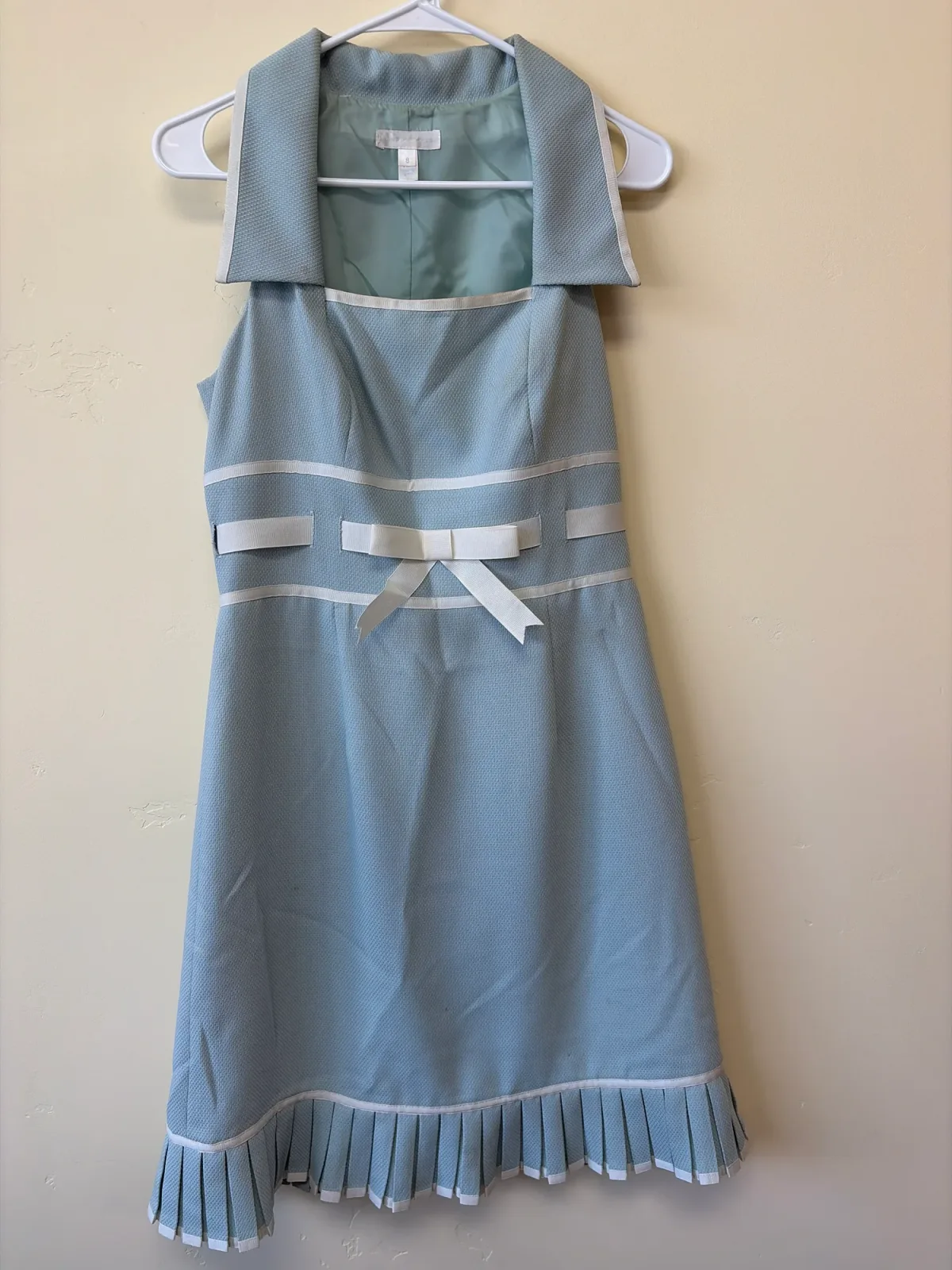 London Times Vintage Style Mint Green Textured Pleated Hem Bow Sheath Dress Size 8 photo 2